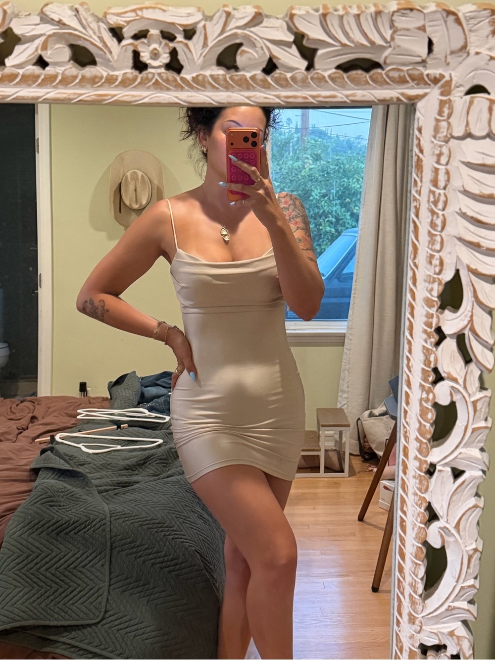 Windsor Cream Spaghetti-Strap Bodycon Mini Dress
